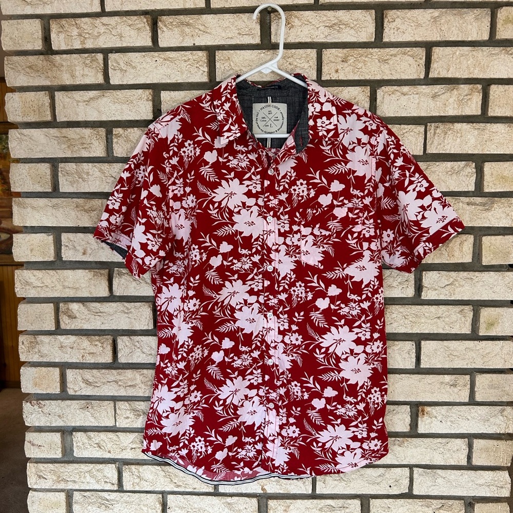 Native Red and White Casual Button Down Shirt